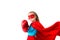 Superhero kid wearing boxing gloves Isolated on white background.
