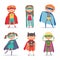 Superhero kids boys and girls. Cartoon vector illustration