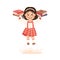 Superhero Little Girl at School Flying Forward with Books Achieving Goal and Gaining Knowledge Vector Illustration