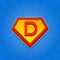 Superhero Logo Icon with Letter D on Blue Background. Vector