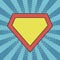 Superhero logo template at comic sunburst background
