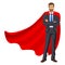 Superhero man in red cape, male hero, businessman superhero.