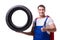 The superhero man with tyre isolated white background