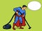 Superhero man with vacuum cleaner pop art vector