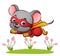 The superhero mouse is flying with the good costume
