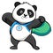 Superhero panda holding a big bag of money, vector illustration generative AI