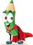 Superhero Pencil Vector Mascot Character Wearing a Red Cape