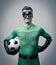 Superhero with soccer ball