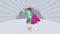 Superhero standing on city background. Dust dance. Business woman symbol. Leadership and Achievement concept. Comic loop animation