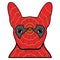 Superhero symbol as a French bulldog character in red and yellow covered with spider web