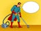 Superhero with vacuum cleaner pop art vector