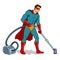 Superhero with vacuum cleaner pop art vector