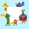 Superhero vegetables vector frame illustration. Cartoon super hero veggies with funny banana, pepper, onion and cucamber