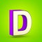Superhero violet and beige letter D uppercase isolated on lime background.