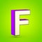 Superhero violet and beige letter F uppercase isolated on lime background.