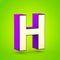 Superhero violet and beige letter H uppercase isolated on lime background.