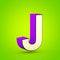 Superhero violet and beige letter J uppercase isolated on lime background.