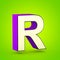 Superhero violet and beige letter R uppercase isolated on lime background.