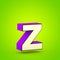 Superhero violet and beige letter Z lowercase isolated on lime background.