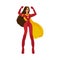 Superhero woman raises hands showing her strength flat vector illustration isolated.