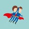 Superheroes business woman and businessman flying