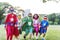 Superheroes Cheerful Kids Expressing Positivity Concept