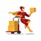 Superheroes courier with trolley package box shipping to customer. delivery service business mascot illustration vector