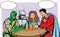 Superheroes having beer.