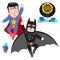 Superheroes. Men dressed as a bat and flying hero