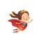 Superheroine Cute Girl Costume Vector Illustration. Little Kid wear Funny Cloak and Crown. Isolated Comic Character