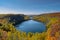 Superior hiking trail in Minnesota during autumn and fall season, overlooking Bean and Bear Lakes