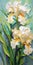 Superior Quality Iris Painting With Light Yellow And Emerald Green Colors