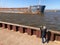 SUPERIOR, WI - 5 OCT 2020: A ship and tourist taking its photo