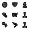 Superman, explosion, fire, and other web icon in black style.Pistol, weapons, innovations, icons in set collection.