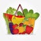 Supermarket basket with vegetables