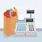 Supermarket cash register with products