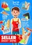 Supermarket cashier or seller profession poster