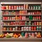 Supermarket display of cans and canned food on display - AI generated image