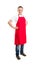 Supermarket employee or butcher with red apron