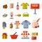 Supermarket grocery shopping retro cartoon icons set with customers carts baskets food and commerce products isolated