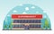 Supermarket Grocery Store Retail Shop Mall City Building Flat Illustration