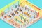 Supermarket Interior in Isometric Projection. 3D