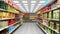 Supermarket interior with shelves full