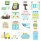 Supermarket items icons set, cartoon style