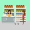 Supermarket picture with shelves. Vector illustration