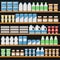 Supermarket. Shelfs with Milk Products. Vector