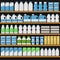 Supermarket. Shelfs Shelves with Products and Drinks. Vector