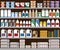 Supermarket shelves with dairy products.