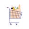 Supermarket shopping cart filled food isolated design