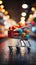 Supermarket spree Shopping cart against blurred store bokeh backdrop captures retail ambiance